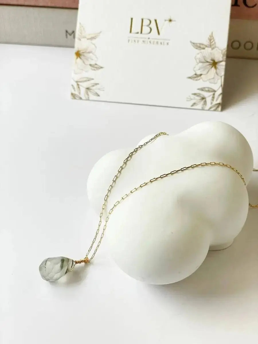 Soul Drop – Teardrop Blue or Green Quartz Crystal Necklace view 3